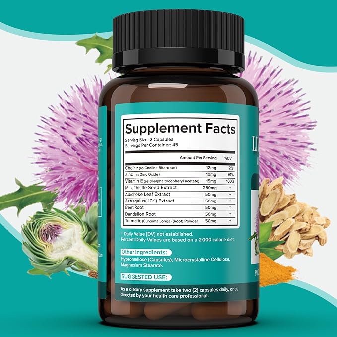 Milk Thistle Supplement - Liver Detox Cleanse Formula Herbal Liver Support with Milk Thistle, Dandelion Root, Artichoke, Turmeric, Astragalus for Liver Health, 90 Capsules-16