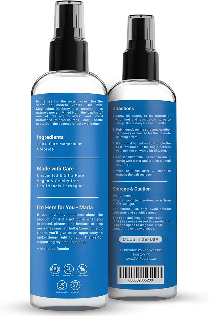 Pure Organic Magnesium Oil Spray | Made in USA 8 fl oz/237ml (Pack of 3)