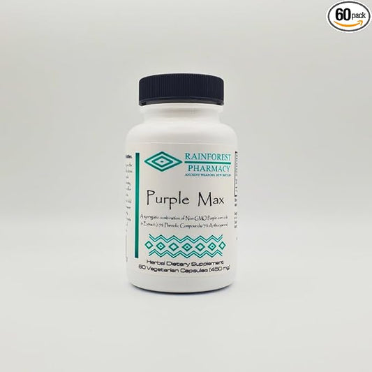 Purple Max - 60 Vegetable Capsules | Wildcrafted Natural Purple Corn Cob & Extract and 15% Phenolic Compound | Non-GMO, Herbal Supplement