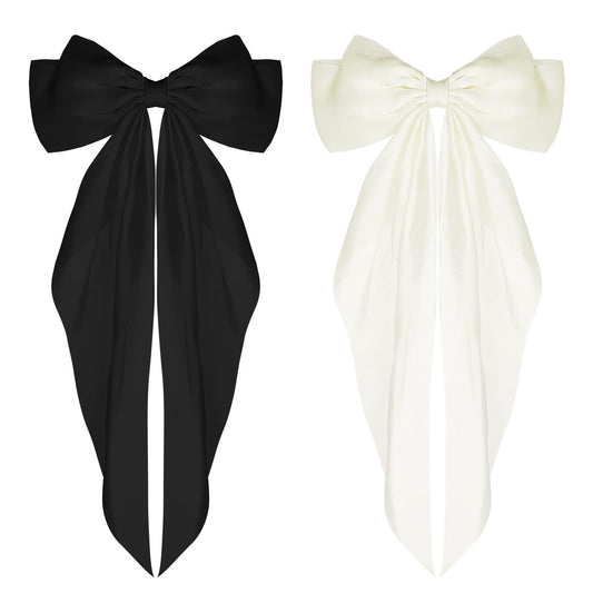 Wllhyf Big Bow Barrettes 2 Pieces Soft Silky Satin Hair Clip Long Tail French Ribbon Hair Pins Metal Bowknot Clips 90'S Accessor