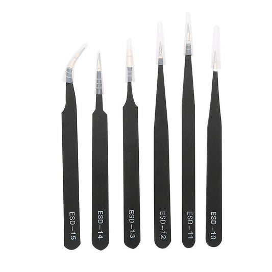 6Pcs Precision Anti-Static Tweezers Set, Pointed Tweezers, Stainless Steel Tweezer Maintenance Tool For Eyelash Extension Electr