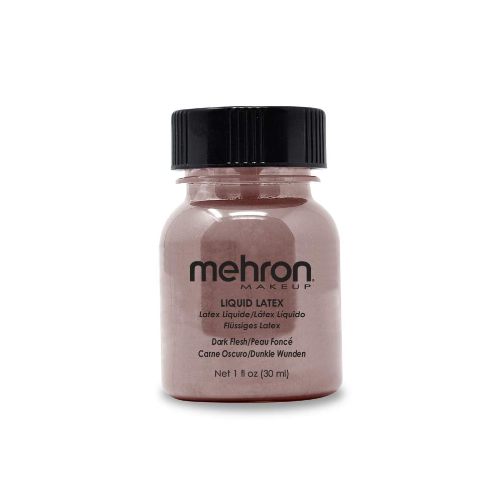 Mehron Makeup Liquid Latex | SFX Makeup | Halloween Latex Makeup | Latex Glue for Skin | Prosthetic Glue 1 fl oz (30 ml) (Dark F