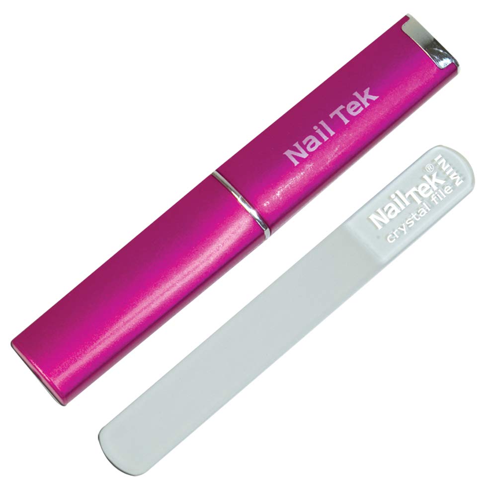 Nail Tek Crystal File Double-Sided with Fuchsia Companion Case, Mini File 3'', Professional Fingernail File for Manicure Pedicur