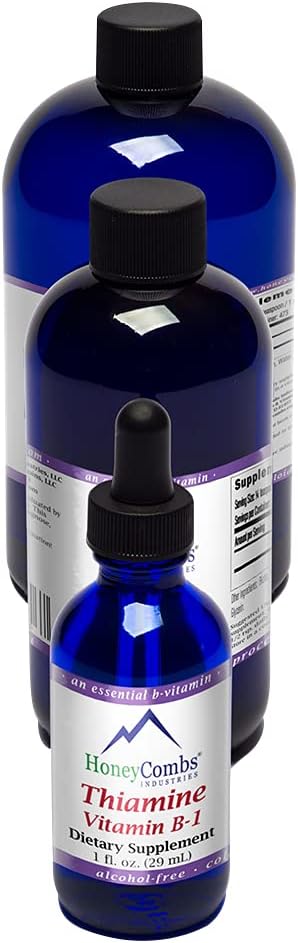 HoneyCombs Vitamin B1 Supplement (Thiamine) Liquid Drops - High Potency Thiamine B1 Supplement for Men & Women - Maintain Nervous System, Energy & Overall Health - Vegan Liquid B Vitamins (16 Fl oz)