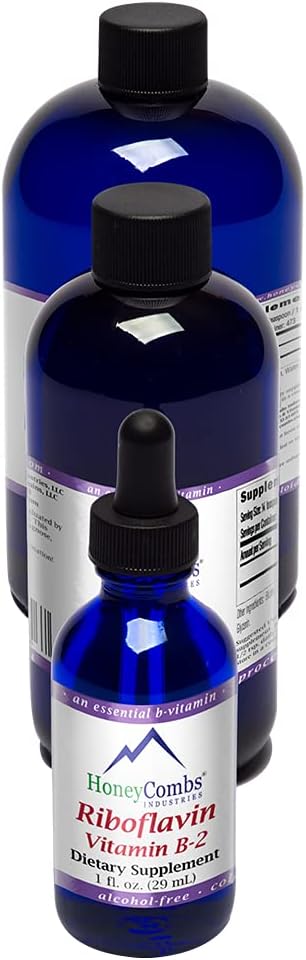 HoneyCombs Vitamin B2 Riboflavin Supplement Liquid Drops - High Potency Vitamin B2 for Men & Women - Maintain Healthy Digestion, Nervous System, Hair, Skin, Nails - Vegan Liquid Vitamins (8 Fl oz)