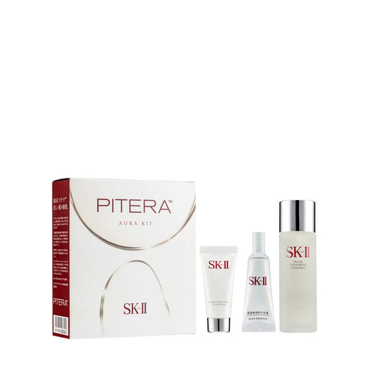 SK-II Pitera Aura 3 Piece Kit (2.5 Ounce Facial Treatment Essence + 0.57 Ounce Facial Treatment Cleanser + 0.33 Ounce Genoptics
