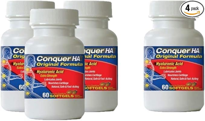 Original Form Hyaluronic Acid Pack of 4, Improve Mobility, Flexibility - 60 softgel Caps