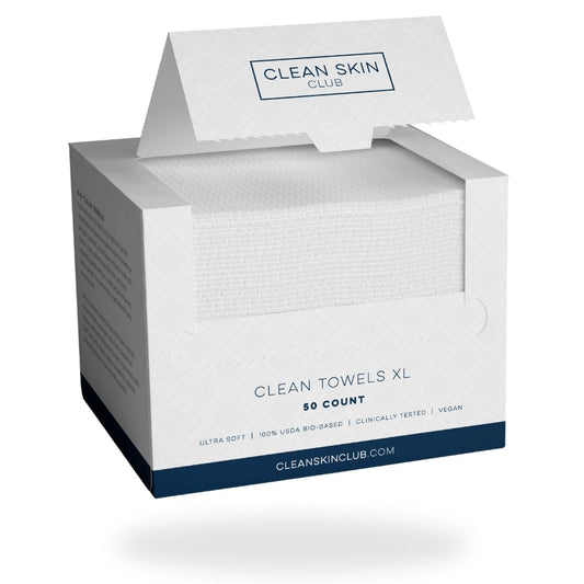 Clean Skin Club Clean Towels XL, 100% USDA Biobased Face Towel, Disposable Face Towelette, Makeup Remover Dry Wipes, Ultra Soft,