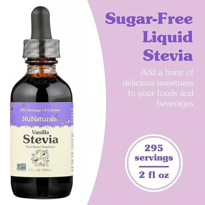 NuNaturals Liquid Vanilla Stevia, Sugar-Free Sweetener, Plant-Based Sugar Substitute, Zero Calorie, 2oz (2-Pack)