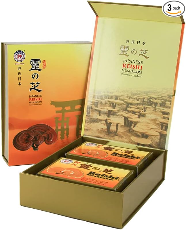 Hsu's Ginseng SKU 3724 | Japanese Reishi Mushroom Capsules, 120 Count | 許氏日本雙靈芝禮盒 | 120ct Box of Reishi Mushroom Capsules, B073V3CPW3