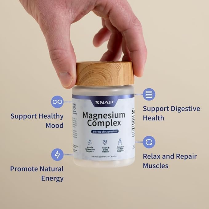 Snap Supplements 3-in-1 Magnesium Complex Supplement, Magnesium Bisglycinate, Oxide, Citrate, Triple Magnesium Complex, 60 Capsules