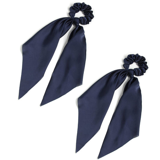 Pack Of 2 Knotted Bow Hair Scrunchies Elastic Hair Scarf Black Hair Ties Bands Satin Hair Ribbon Scrunchy Red Ponytail Holder Fo