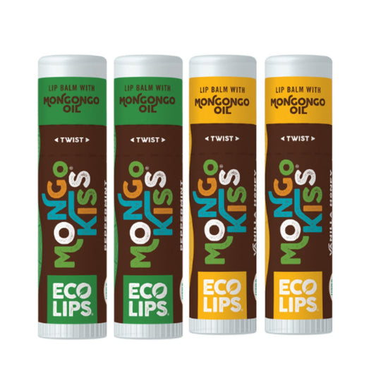 Eco Lips Mongo Kiss Organic Lip Balm 4 Pack - 100 Percent Usda Organic - Soothe, Moisturize Dry, Cracked And Chapped Lips - Made