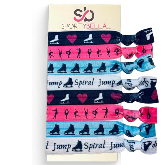 Sportybella Figure Skating Hair Accessories (Pink/Blue)- Hair Ties For Girls. No Crease, No Tug Hair Elastics. Hair Accessories