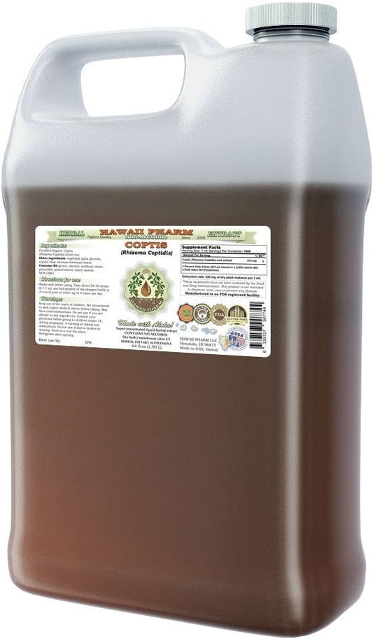 Coptis Alcohol-Free Liquid Extract, Coptis (Rhizoma Coptidis) Dried Root Glycerite Hawaii Pharm Natural Herbal Supplement 64 oz