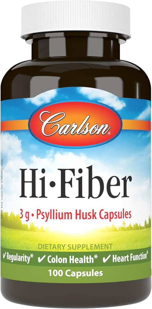 Carlson - Hi-Fiber, 3 g, Psyllium Husk Capsules, Regularity, Colon Health & Heart Function, 100 Capsules