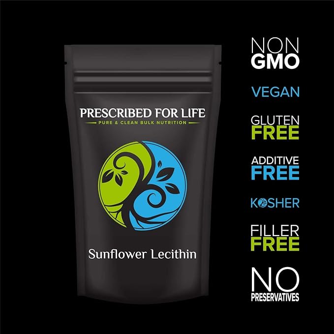 Prescribed For Life Sunflower Lecithin Powder, Unbleached, Gluten Free, Vegan, Non GMO, Soy Free, Kosher, Naturally Rich in Choline & Essential Fatty Acids (10kg / 22lb)