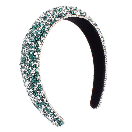 Fasoty Rhinestone Headband Women Fashion Handmade Green Headband Crystal Diamond Bling Headbands Hair Hoops Padded Headband Glit
