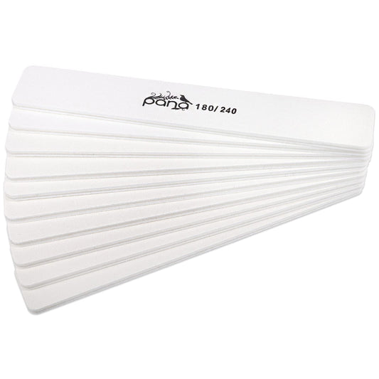 10Pcs Jumbo Size Pana Professional Double Sided Nail Files - White, 180/240 Grit - Emery Board Nail Buffering File Manicure Pedi