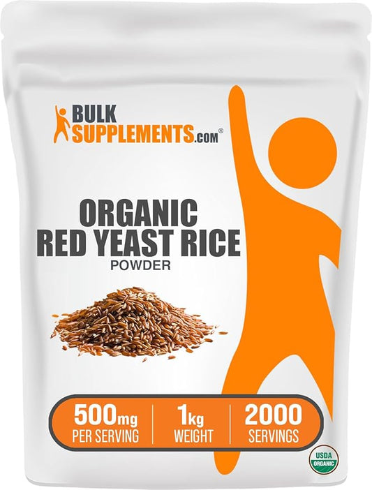 BulkSupplements.com Organic Red Yeast Rice Powder - Red Yeast Rice Supplement, for Heart Health - Vegan-Friendly, 500mg per Serving, 1kg (2.2 lbs) (Pack of 1)