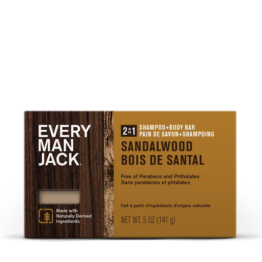 Every Man Jack Sandalwood 2 In 1 Shampoo And Body Bar, 5 Oz