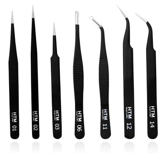Precision Craft Tweezers Set,3 Pcs Pointed Tweezers,2 Pcs Curved Tweezers,2 Pcs Precision Serrated Tweezers For Eyelash Extensio
