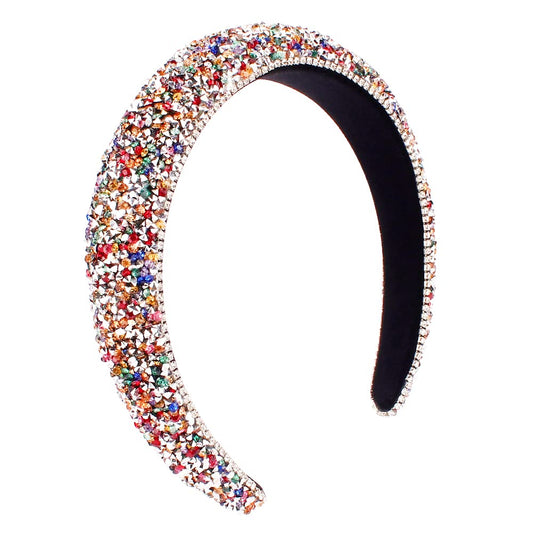 Fasoty Rhinestone Headband Women Baroque Fashion Handmade Crystal Diamond Bling Headbands Hair Hoops Padded Headband Glitter Bea