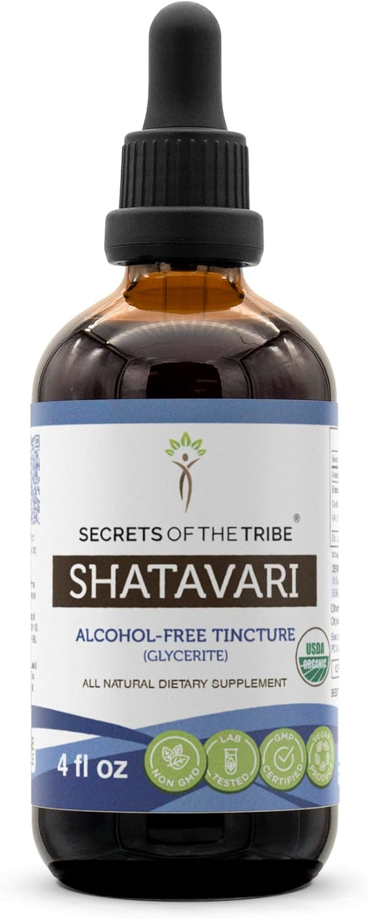 Secrets of the Tribe Shatavari USDA Organic | Alcohol-Free Extract, High-Potency Herbal Drops | Made from 100% Certified Organic Shatavari (Asparagus racemosus) Dried Root (4 oz)