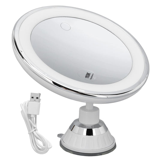 HURRISE Suction Cup Makeup Mirror,10x with 3 Light Colors Battery Powered Makeup Mirror 10X with Suction Cups for Makeup
