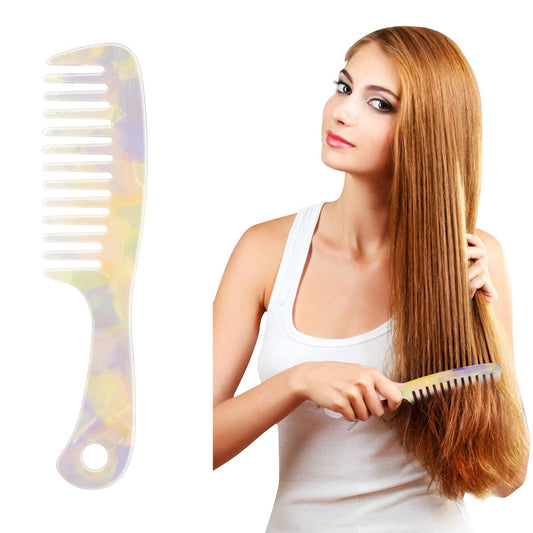Large Wide Tooth Hair Comb 7.3 in, LADYAMZ [Tortoise Shell] Cellulose Acetate Round Tooth Comb for Straight/Curly Hair,Short/Lon