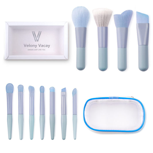 Velony Vacay Travel Makeup Brush Set, Portable 11Pcs Mini Makeup Brush Set For Blending Face Powder Foundation Eye Shadow Concea