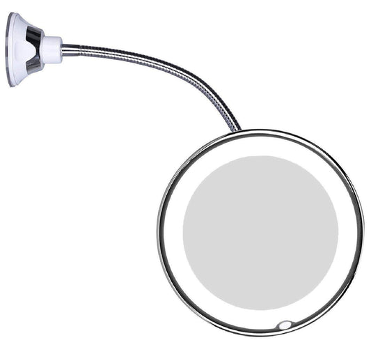 Jiben Flexible Gooseneck Led Lighted 10X Magnifying Makeup Mirror With Power Locking Suction Cup And 360 Degree Swivel, Portable