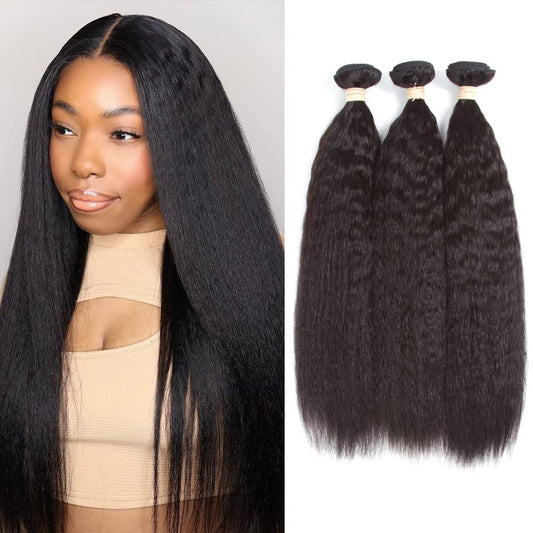 Bundles Human Hair Kinky Straight, Kerriana Yaki Human Hair Bundles 100% Unprocessed Brazilian 3 Bundles 14 16 18 Inch For Black