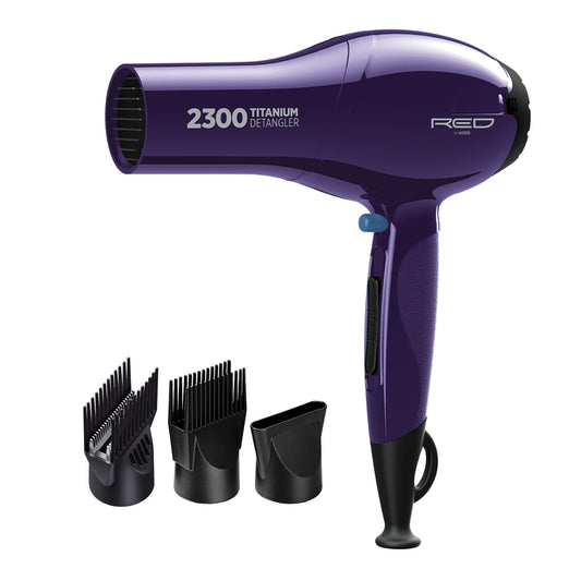 RED by Kiss Titanium 2300 Detangler Dryer 4X Faster Straightening 3 Bonus Titanium Detangler Pik Included (Hair Dryer)