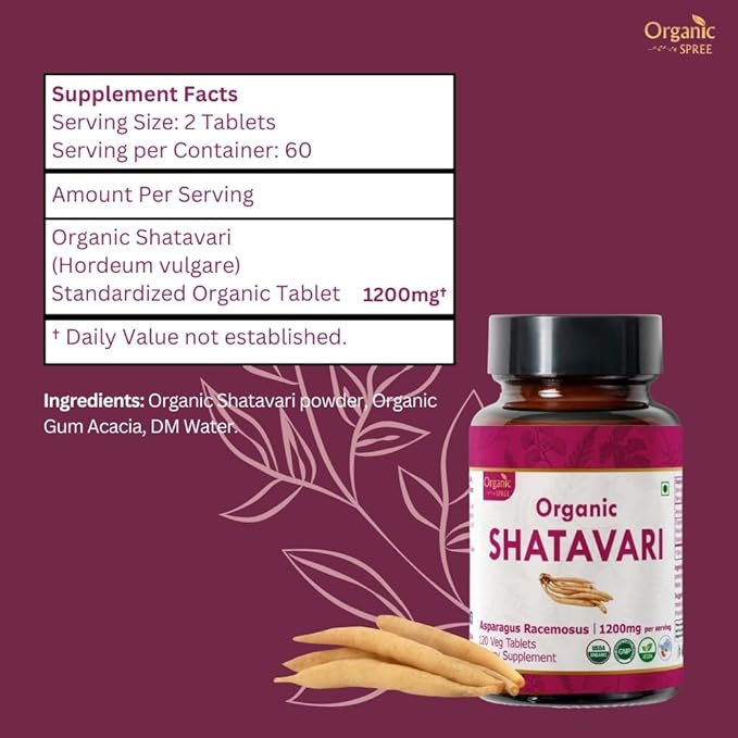 SHATAVARI 120 Tablets | Asparagus Racemosus (Shatavari) | USDA Organic Certified | Supports Women’s Health and Immune System | Organic and Natural 120tab - Pack of 3