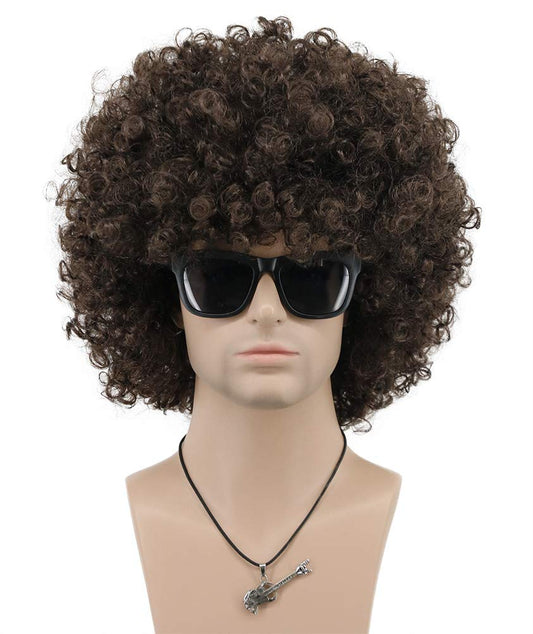 Vgbeaty Mens Women Short Wave Colorful Rocker Afro Wig California Halloween Cosplay Anime Costume Wig (Dark Brown)