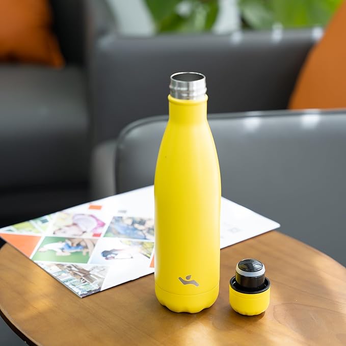 Insulated Water Bottles,12 oz Double Wall Stainless Steel Vacumm Metal Flask for Sports Travel,Yellow