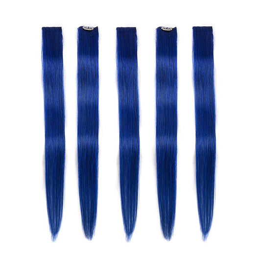 Winsky Blue Clip In Hair Extensions 100% Real Human Hair - Straight Highlights Colored Clip On Christmas Hairpieces 5 Pieces/Set