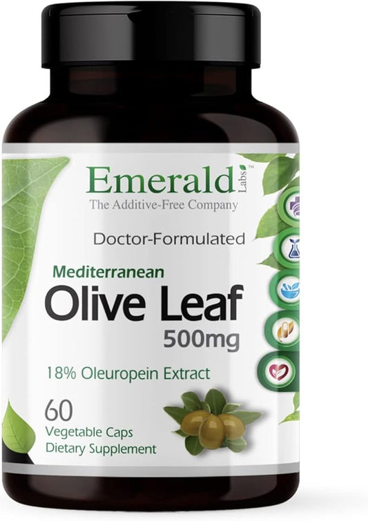 EMERALD LABS Mediterranean Olive Leaf 500mg - Gluten-Free, Vegan Olive Leaf Extract - Supports Skin, Immune & Heart Health - 60 Vegetable Capsules (Up to 60-Day Supply)