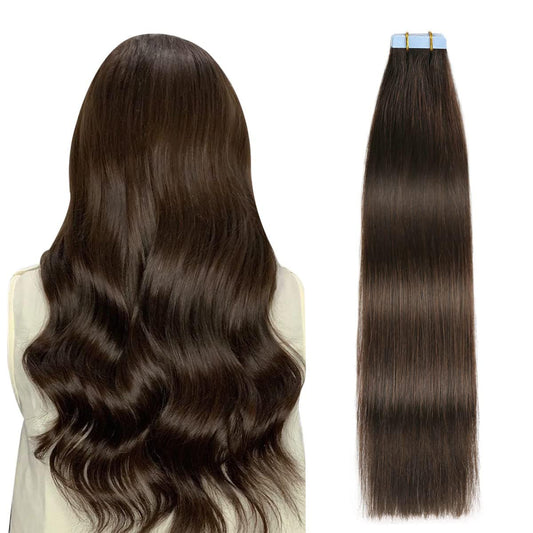 Suyya Tape In Hair Extensions Human Hair 14 Inches Darkest Brown 40G/Pack 20Pcs Straight Seamless Skin Weft Tape In Human Hair E