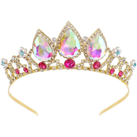 Cocide Rapunzel Crown For Girls Ab Crystal Tiara And Crown For Birthday Party Pearl Headband For Rhinestone Princess Hairpiece F