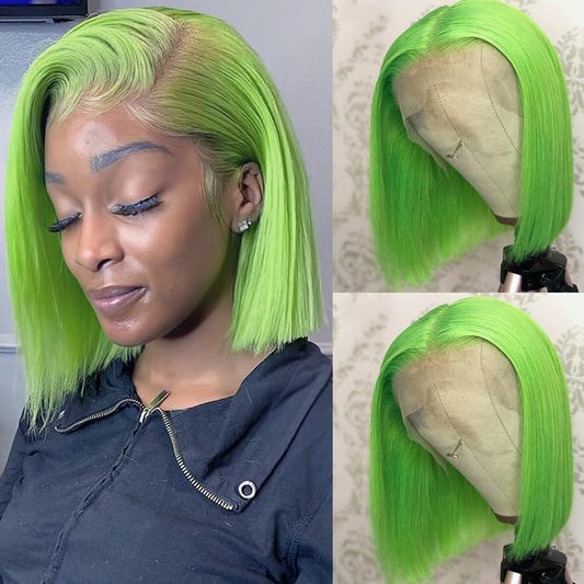 Human Hair Wigs Straight Short Bob Glueless Brazilian Virgin Hair 13  4 Lace Front Middle Part Pre Plucked With Baby Hair Bleach
