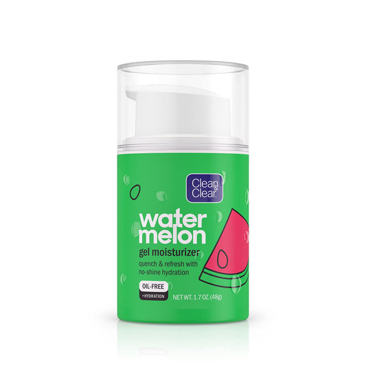 Clean & Clear Hydrating Watermelon Gel Facial Moisturizer, Oil-Free Daily Face Gel Cream To Quench & Refresh Dry Skin, Lightweig