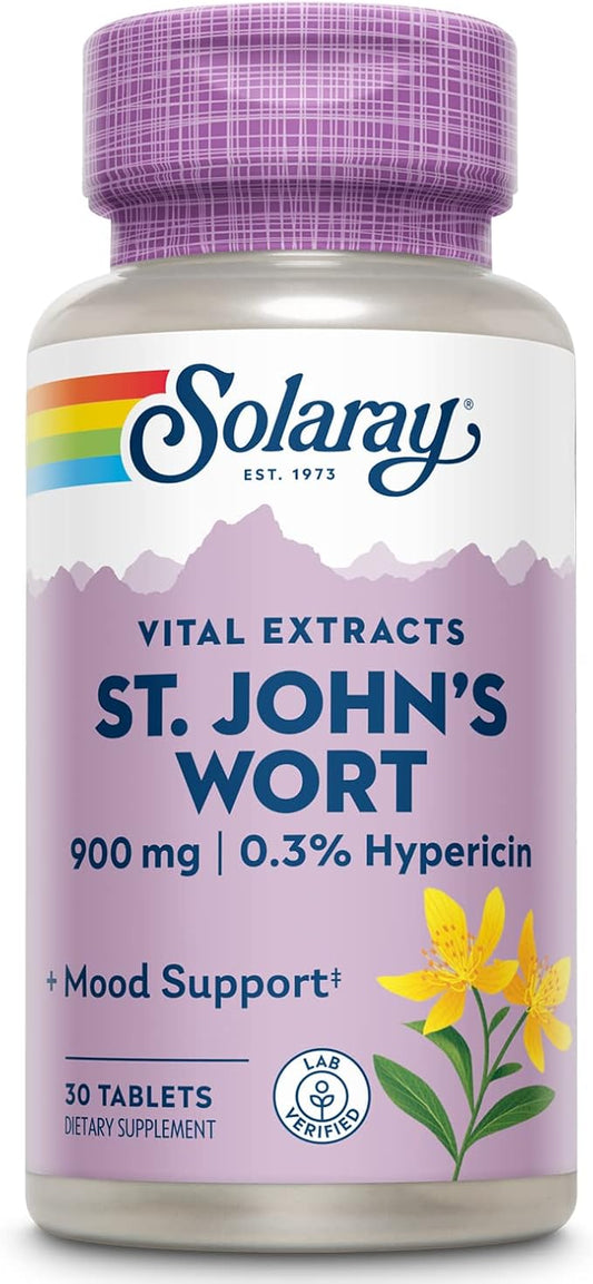 SOLARAY St John's Wort 900 mg, Once Daily Mood Support Supplement, Standardized to 0.3% Hypericin for Brain Health Support and a Balanced Mood, 60-Day Money Back Guarantee | 30 Servings | 30 Tablets