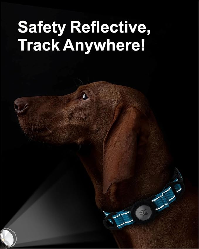 TagME Airtag Dog Collar,Waterproof Reflective Pet Collar with Airtag Holder,Soft Padded and Double D-Rings for Large Dogs,Light Blue