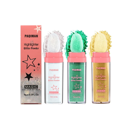 3 Color Glitter Powder Highlighter Makeup, Body Brightens The Natural Three-Dimensional Face Blusher Patting Powder Highlighter.