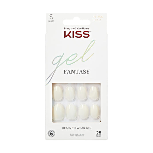 Kiss Gel Fantasy, Press-On Nails, Nail Glue Included, 'Perfect Fit', Light White, Short Size, Oval Shape, Includes 28 Nails, 2G