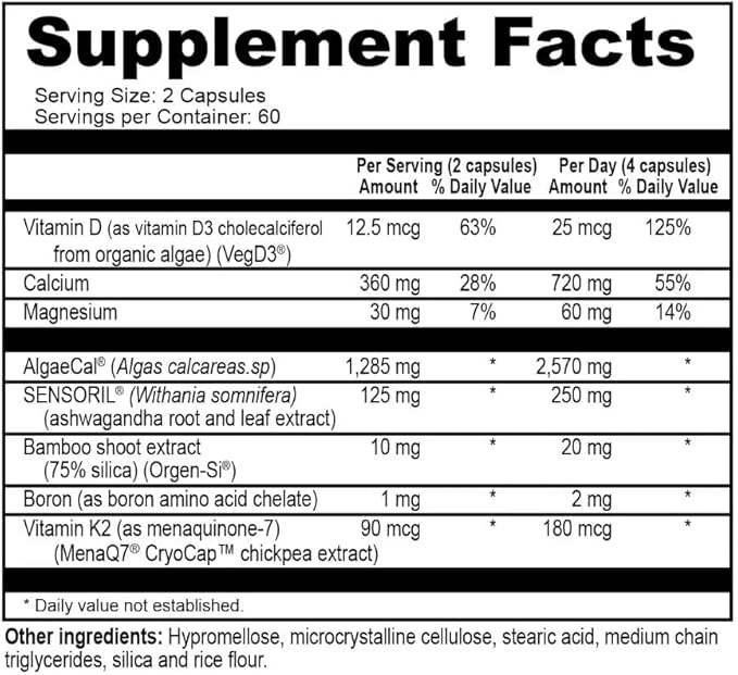 NatureCity True-Osteo+ for Bone Strength & Density | Plant Based Calcium Supplement with Organic AlgaeCal Calcium & Magnesium, Vitamin D3, K2, Silicon & Stress Support | 240 Veggie Capsules