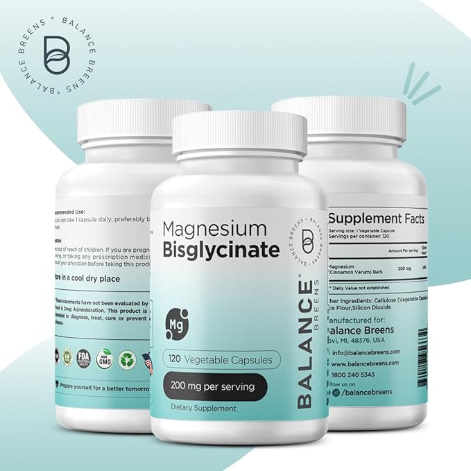 Magnesium Bisglycinate 200mg - High Absorption Chelated Magnesium Supplement - Gentle on Stomach, Non-GMO, Gluten-Free, Supports Sleep, Muscle Cramps & Positive Mood - 120 Vegan Capsules