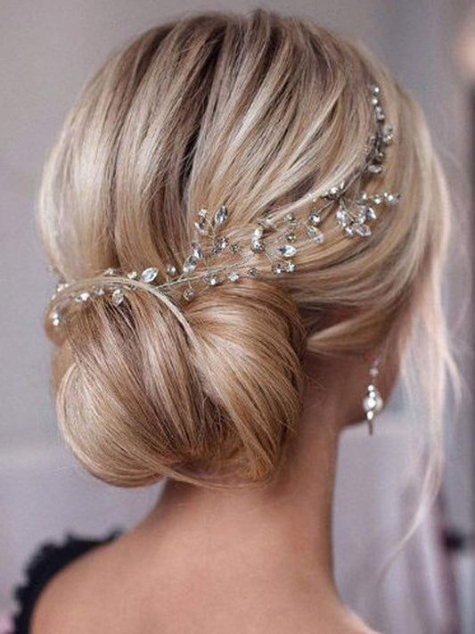 Unicra Bride Rhinestone Wedding Hair Vine Gold Bridal Hair Piece Crystal Headband Hair Accessories for Women and Girls (17.7inch